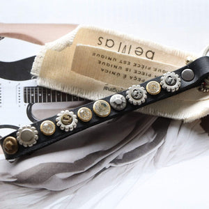 BellasOriginal Accessories Black leather Keychain with crystal and rivets