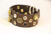 Load image into Gallery viewer, BellasOriginal Bracelets Dark Brown leather bracelet with crystal and rivets