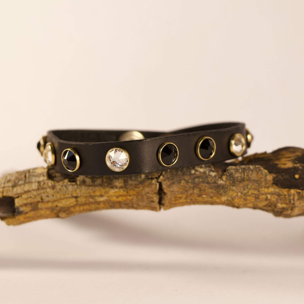 BellasOriginal Bracelets Swarovski crystals black leather bracelet