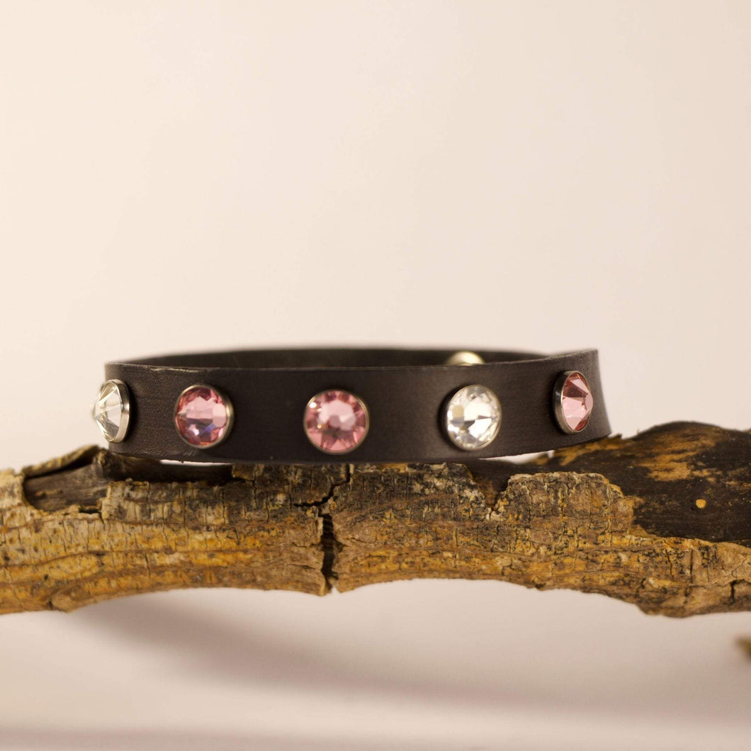 Swarovski crystals black leather bracelet - bellas Original Store