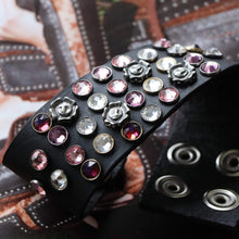 Load image into Gallery viewer, BellasOriginal Bracelets Swarovski vintage black leather bracelet