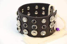 Load image into Gallery viewer, BellasOriginal Bracelets Wide Vintage Black leather bracelet with crystal and rivets