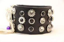 Load image into Gallery viewer, BellasOriginal Bracelets Wide Vintage Black leather bracelet with crystal and rivets